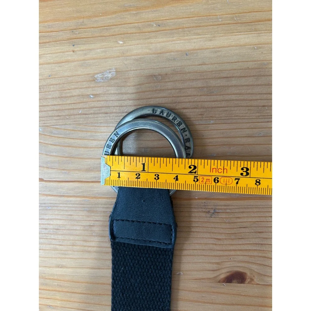 Lauren Ralph Lauren Black Webbed O Ring Belt Silver Tone Classic Lux37.5 Inch